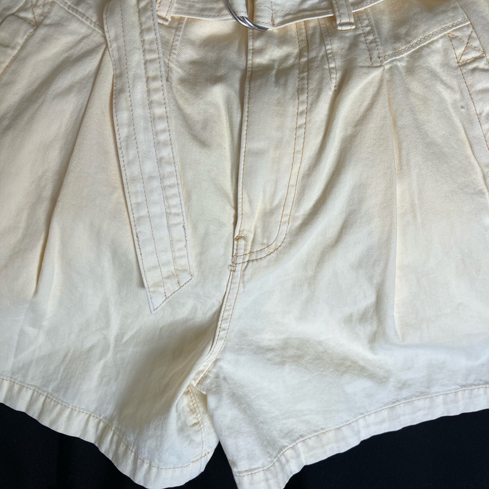 Free People Butter Yellow High Waisted Shorts with Suspenders - Picture 3 of 8